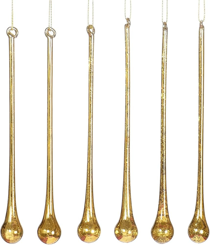 Red Co. Set of 6 Decorative 8" Glass Icicle Drop Hanging Christmas Tree Ornaments, Antique Gold | Amazon (US)