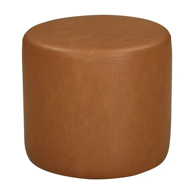 Lifestyle Solutions Warren Round Ottoman, Brown Faux Leather | Walmart (US)