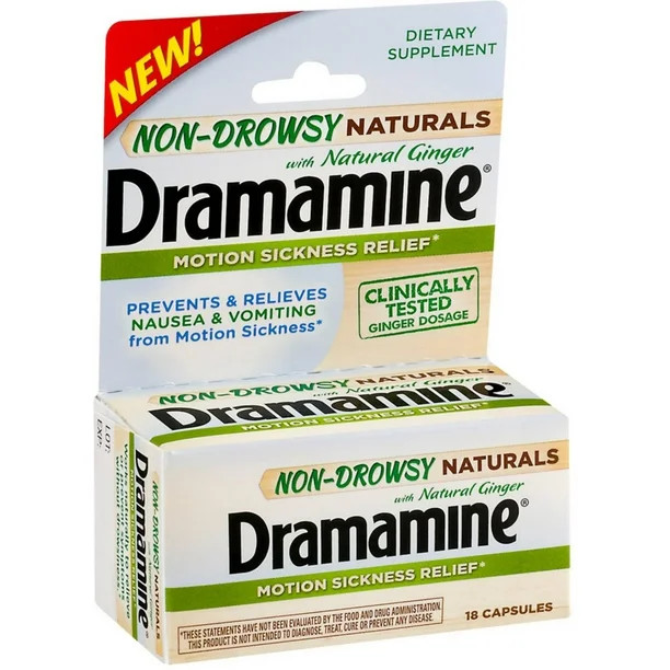Dramamine Non-Drowsy Naturals Motion Sickness Relief Capsules with Natural Ginger 18 ea (Pack of ... | Walmart (US)