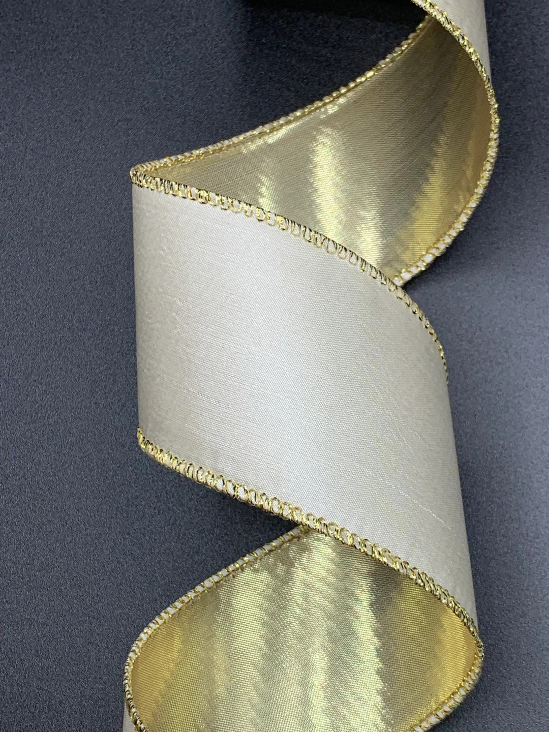 2.5" or 4" White / Cream Taffeta Ribbon ~ Metallic Gold Back ~ d stevens ~ Wired Edges ~ 10 Yard ... | Etsy (US)