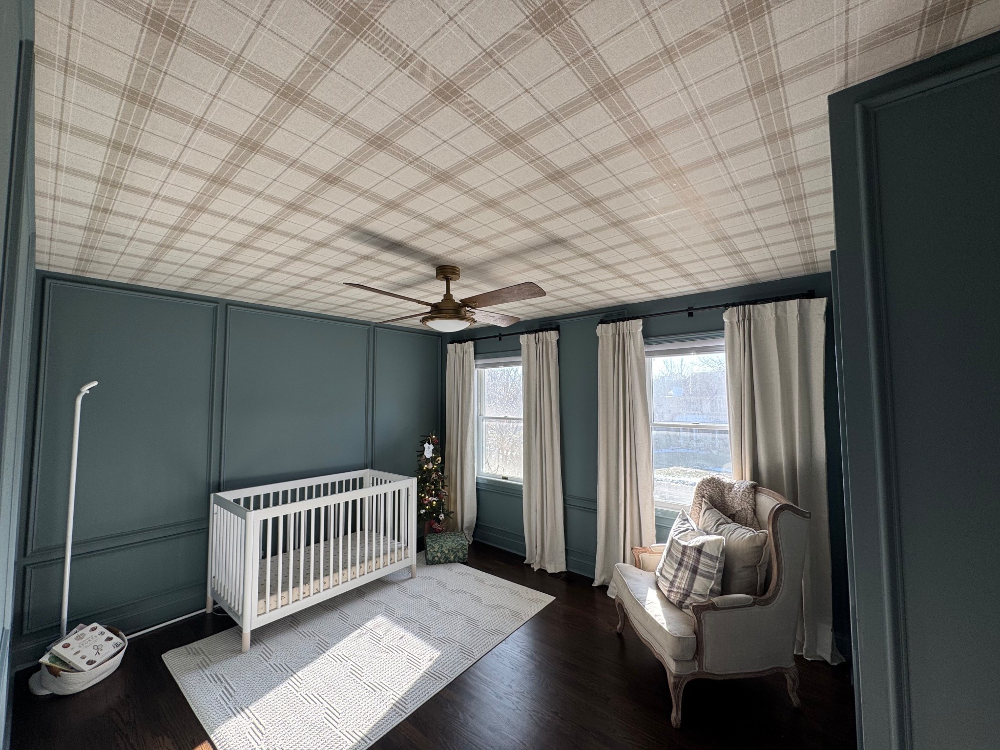 I’m notorious for starting a room and failing to finish it, but this is one of the first bedrooms that has finally come together! Our goal was a new bedroom for our toddler that he could easily grow into. We used plaid wallpaper on the ceiling to branch out of our comfort zone, and De Nimes Farrow & Ball paint on the walls (Flat & Modern Estate finishes). Picture frame millwork to add dimension and texture. Best yet? The insanely affordable pleated panel curtains from Amazon that are Two Pages quality! Love this Ralph Lauren Vibe. 

#LTKBump #LTKHome #LTKBaby