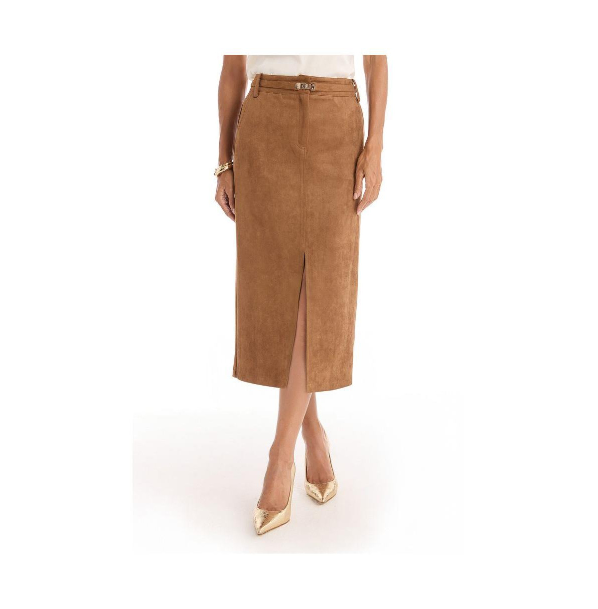 The Noli Shop Women's Kendra Sueded Midi Skirt - Cognac | Macy's