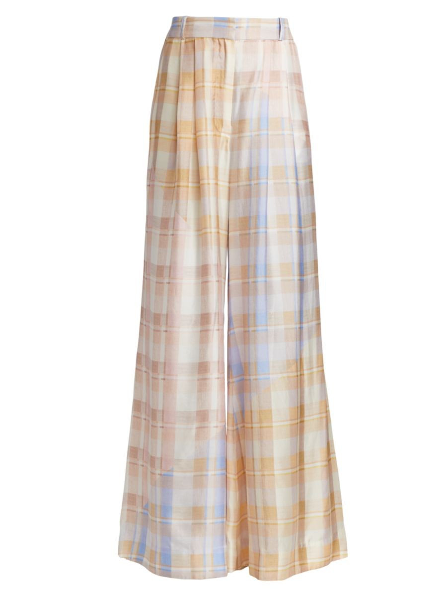Zimmermann Dancer Silk Check Wide-Leg Pants | Saks Fifth Avenue