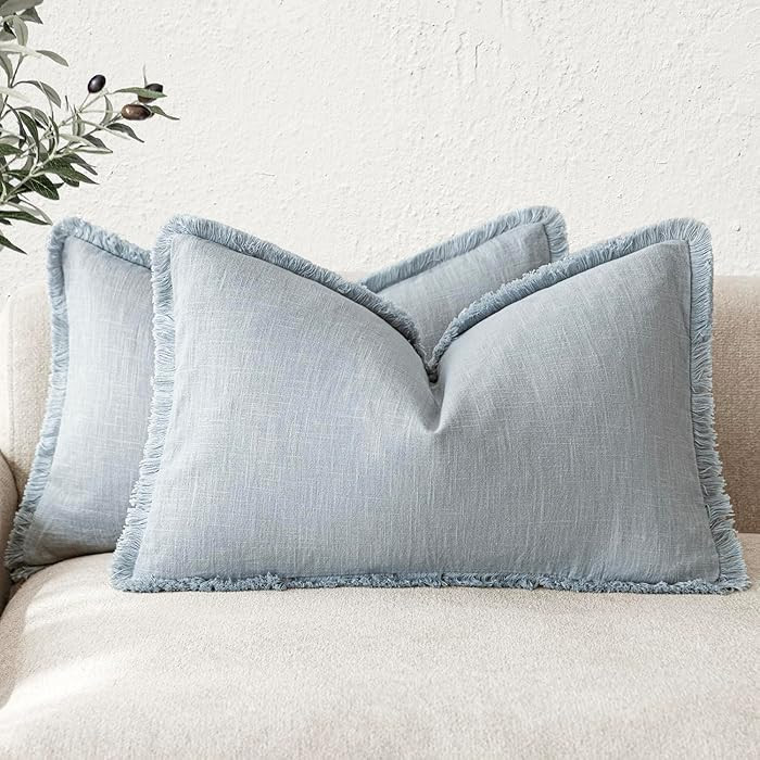 Foindtower Set of 2 Decorative Linen Fringe Lumbar Throw Pillow Covers Boho Farmhouse Cushion Cov... | Amazon (US)