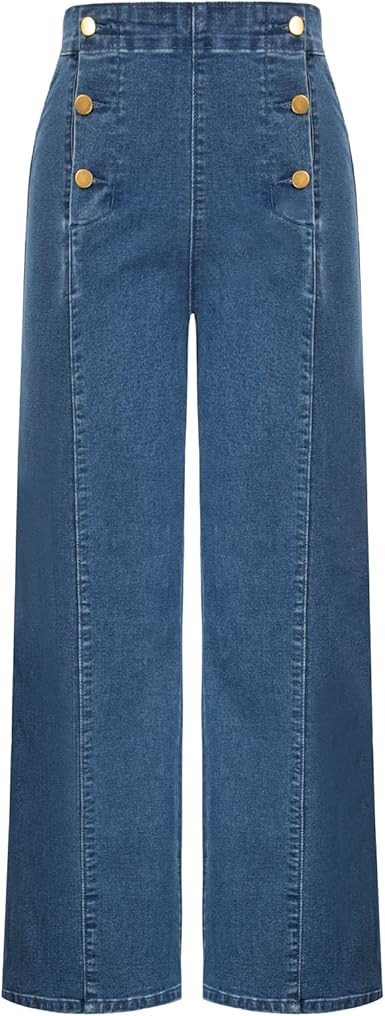 Belle Poque Women's High Waisted Wide Leg Jeans Button Decorated Casual Stretchy Demin Pants with... | Amazon (US)