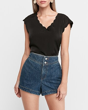 Super High Waisted Stretch Waistband Jean Shorts | Express