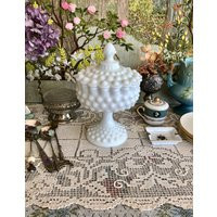 Milk Glass Bowl Hobnail Bowls Candy Dish Antique Vase Pedestal Footed With Lid | Etsy (US)