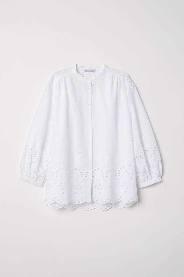 H & M - Blouse with Eyelet Embroidery - White - Women | H&M (US + CA)