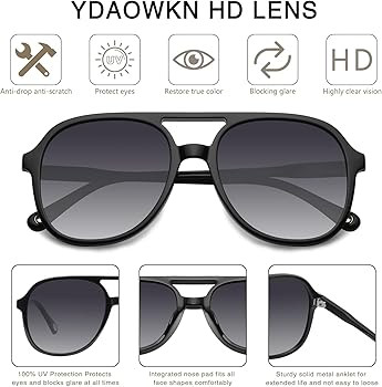 YDAOWKN Retro Square Aviator Sunglasses for Womens Mens Vintage 70s Double Bridge Sun Glasses | Amazon (US)