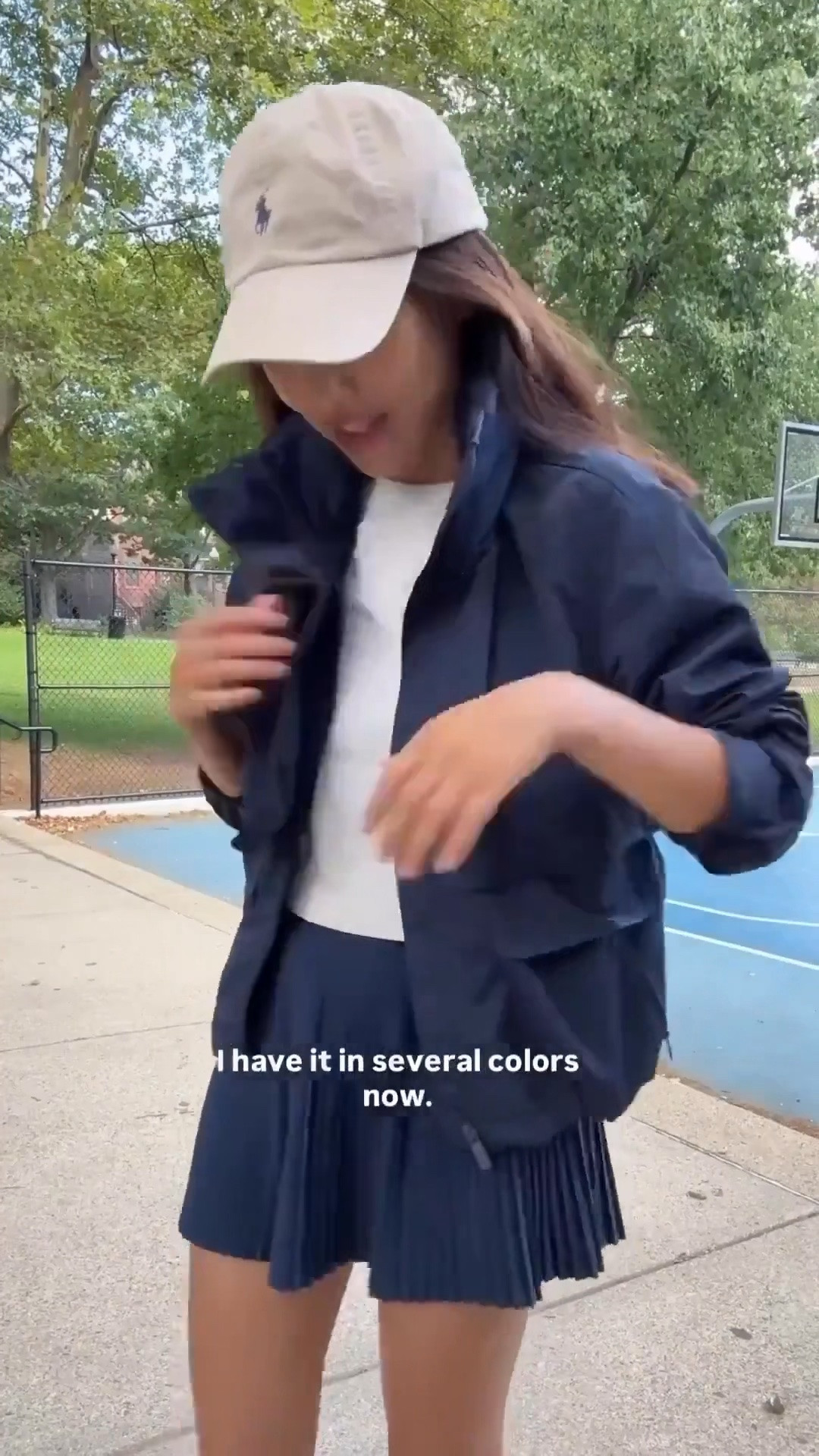 Size info below: Classic Fit sz jacket 2 + pleated skort sz 2 

Some useful features:
- water resistant
- hood folds into the collar
- lots of pockets with secure zipper 
- bottom can be cinched for a different look
- Cropped tee in xxs

active jacket, rain jacket, travel style, airport outfits, tennis, school pickup, busy mom looks

#LTKPetite #LTKActive #LTKTravel