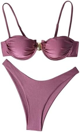 SHENHE Women's 2 Piece Swimsuits Underwire High Cut Cheeky Bikini Set Bathing Suits | Amazon (US)