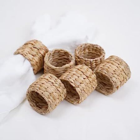 Woven Napkin Rings Set of 6, Farmhouse Napkin Rings Handmade by Natural Water Hyacinth, Fabric Napki | Amazon (US)