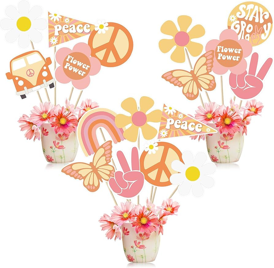 A1diee 30Pcs Groovy Retro Hippie Boho Party Centerpieces for Tables Toppers Rainbow Butterfly Dai... | Amazon (US)