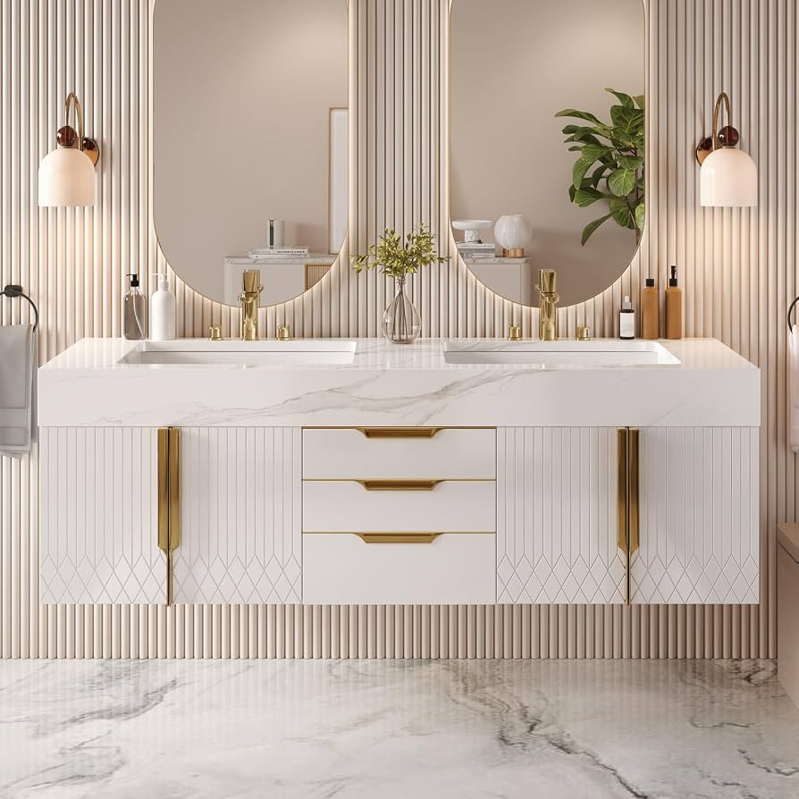 homary 60 inch Floating Bathroom Vanity with Double Sink, White | Amazon (US)