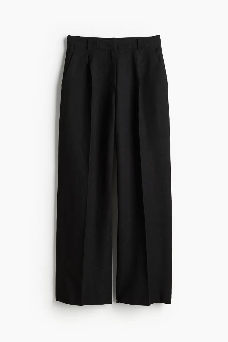 Linen-blend Pants - Black - Ladies | H&M US | H&M (US + CA)