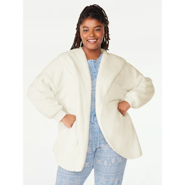 Joyspun Women’s Plush Hoodie Cardigan, Sizes XS to 3X | Walmart (US)