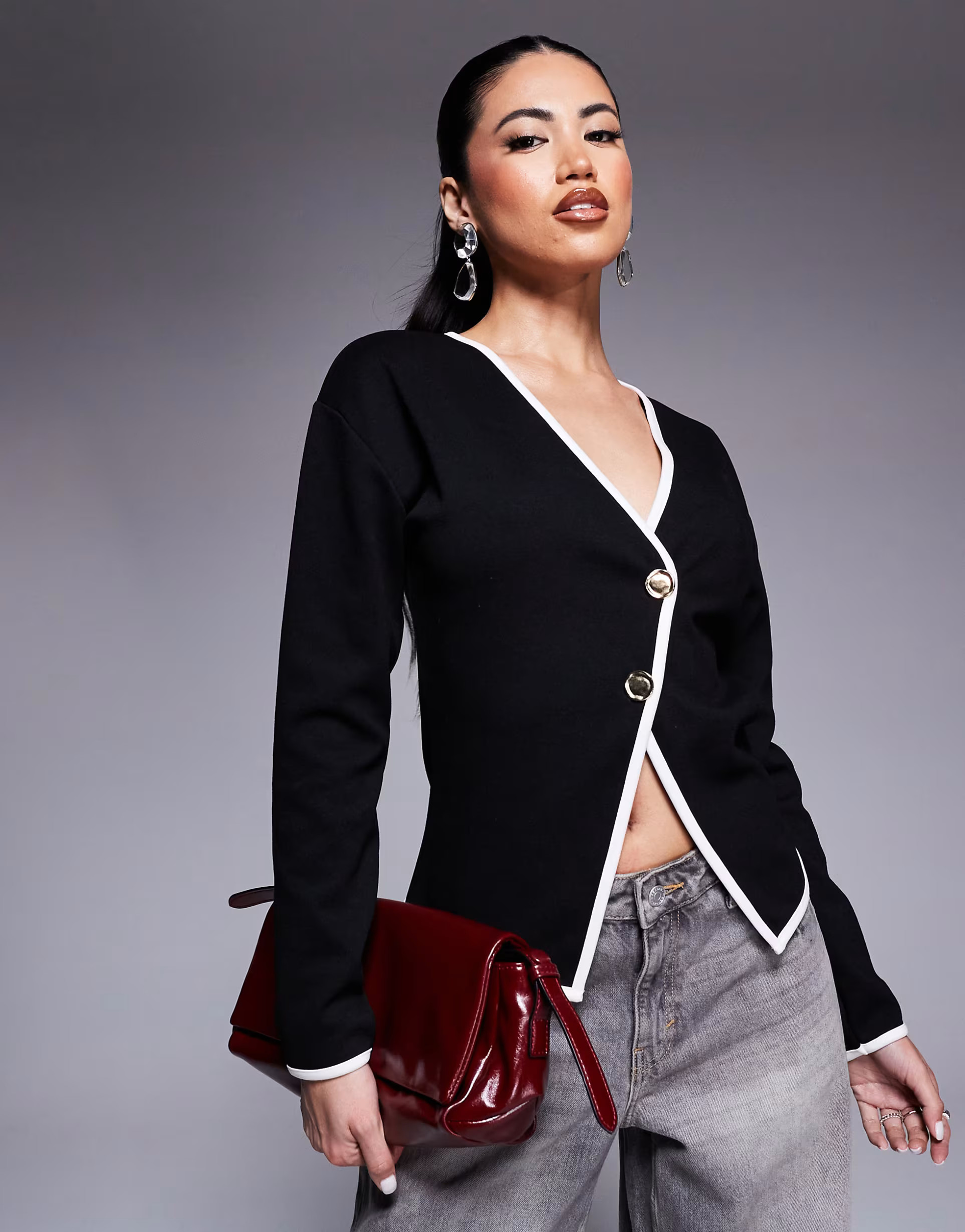 River Island contrast trim cardigan in black | ASOS (Global)