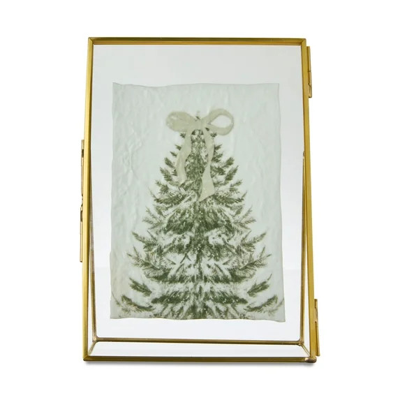 Christmas Tree Print Framed Tabletop Decoration, Gold and Green, 7" x 5", by My Texas House | Walmart (US)