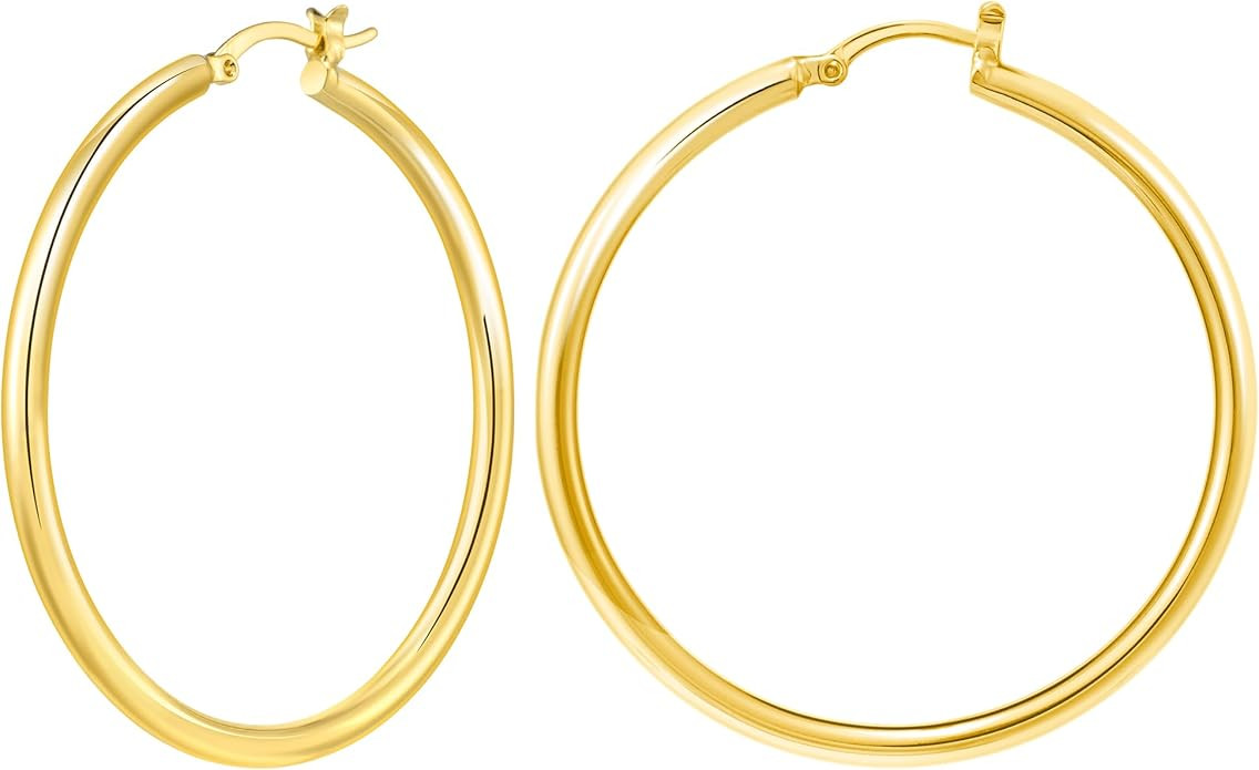 IDJEOABL 3mm Thick Gold Hoop Earrings 14k Gold Plated Chunky Large Big Hoops for Women Non Tarnis... | Amazon (US)