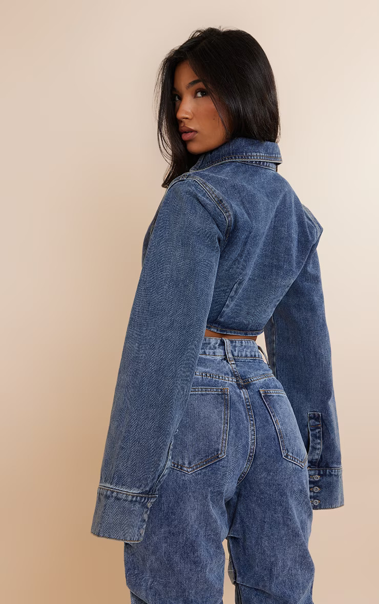 Vintage Wash Denim Cropped Shirt | PrettyLittleThing US