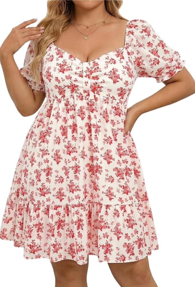 Talisea Women's Plus Size Summer Dress - Sweetheart Neck Puff Sleeve Casual Sundress Graduation T... | Amazon (US)