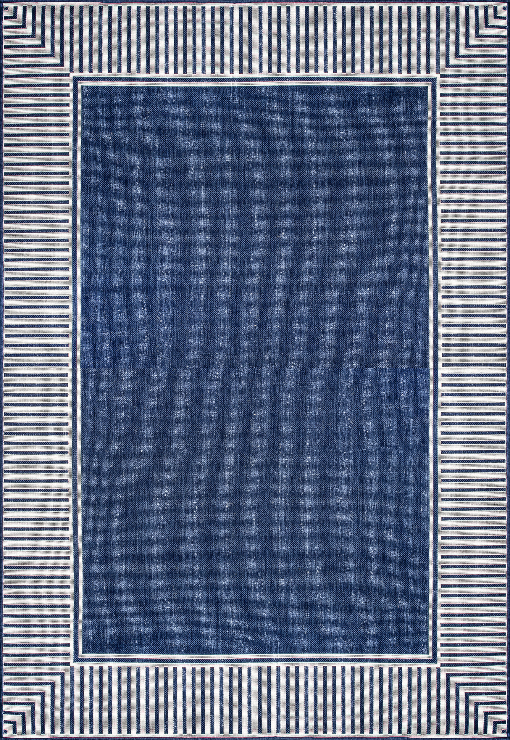 Navy Striped Border Indoor/Outdoor Flatweave 6' 7" x 6' 7" rug | Rugs USA