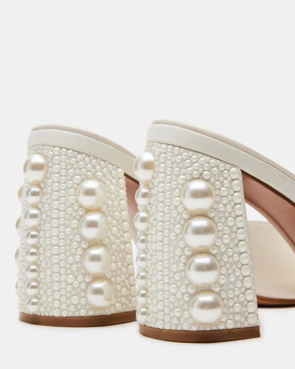 MANIA Pearl White Square Toe Mule Heel | Women's Heels | Steve Madden (US)