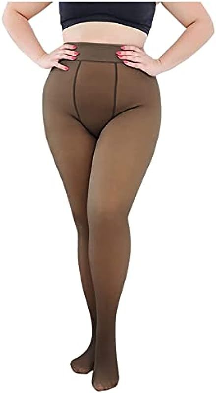 Plus Size Fleece Lined Tights Women Winter Thermal Pantyhose Leggings Warm Fake Translucent Sheer... | Amazon (US)