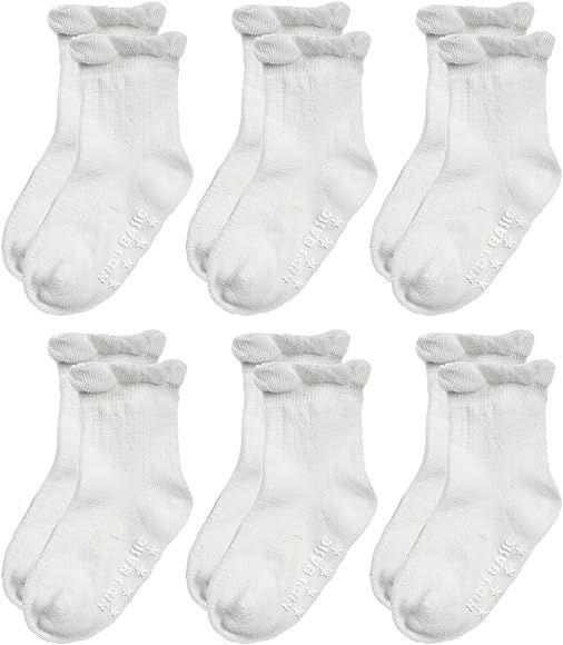 Epeius Baby-Girls Non Slip Ruffle Frilly Ankle Socks Pointelle (Pack of 3/6) | Amazon (US)