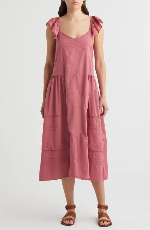 Treasure & Bond Tie Back Flutter Sleeve Cotton Maxi Dress in Pink Mauve at Nordstrom, Size Xx-Sma... | Nordstrom