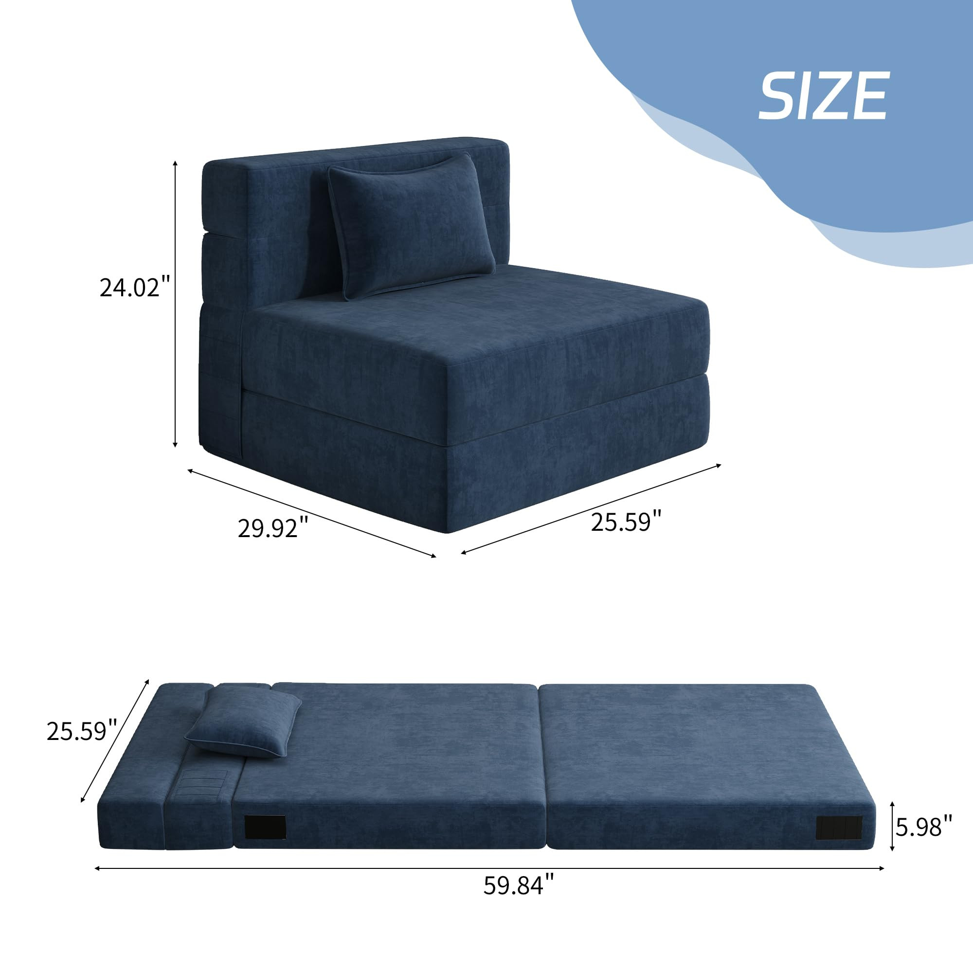 Luoxiao Folding Sofa Bed, Convertible Sleeper Chair Single Size with Pillow, Foldable Lazy Futon ... | Amazon (US)