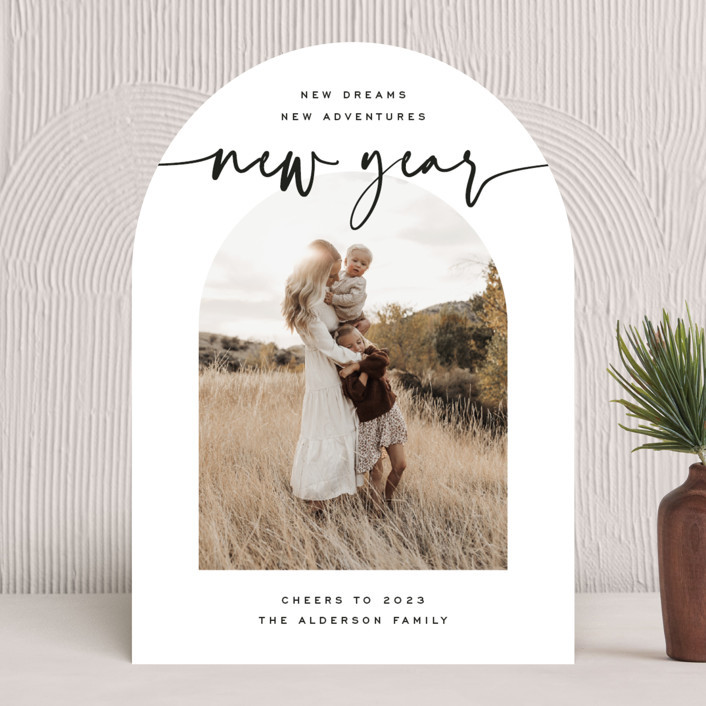 "Arched" - Customizable New Year Photo Cards in Black by Annie Clark. | Minted