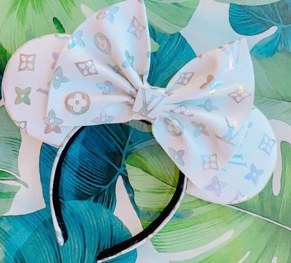 White with iridescent lettering leather Minnie ears | Etsy (US)