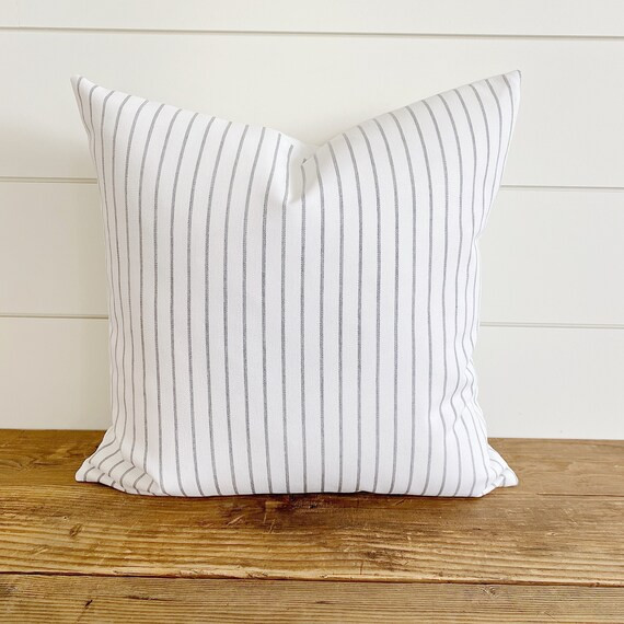 LUCY || Indoor/Outdoor Gray & White Striped Pillow Cover ∙ Outdoor pillows ∙ Waterproof pillo... | Etsy (US)