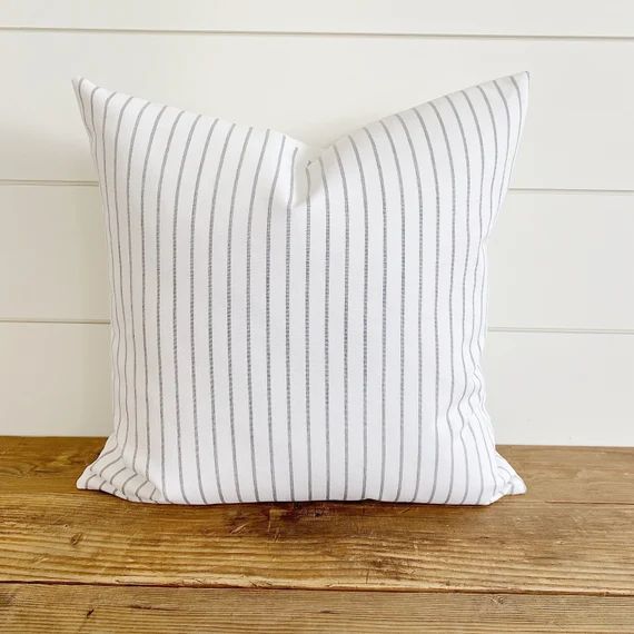 LUCY || Indoor/Outdoor Gray & White Striped Pillow Cover ∙ Outdoor pillows ∙ Waterproof pillo... | Etsy (US)
