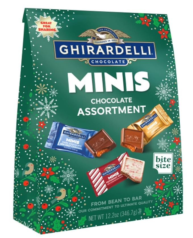 Ghirardelli Holiday Mini's Chocolate Assortment 12.2 Ounce - Milk Chocolate Caramel, Peppermint B... | Amazon (US)