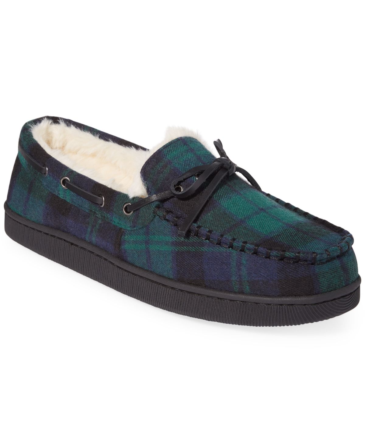 Club Room Men's Plaid Moccasin Slippers with Faux-Fur Lining, Created for Macy's | Macys (US)