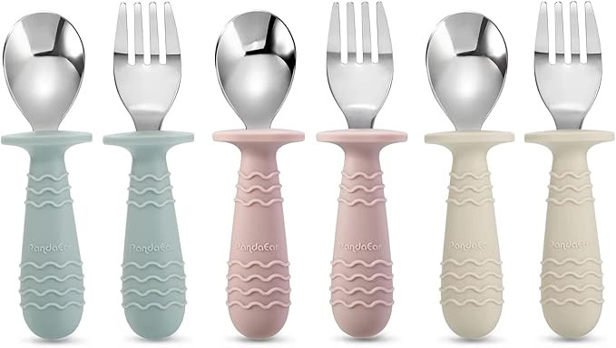 PandaEar 6 Pieces Baby Toddler Silicone Stainless Steel Utensils Silverware Spoon Fork for Baby T... | Amazon (UK)