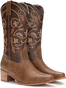 IUV Cowboy Boots For Women Pointy Toe Women's Western Boots Cowgirl Boots Mid Calf Boots | Amazon (US)
