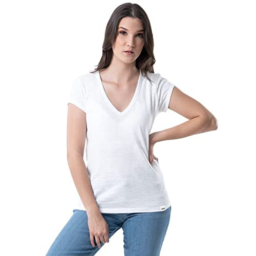 Lee Women's Classic Fit Short Sleeve V-Neck T-Shirt, Washed White, 1X | Amazon (US)