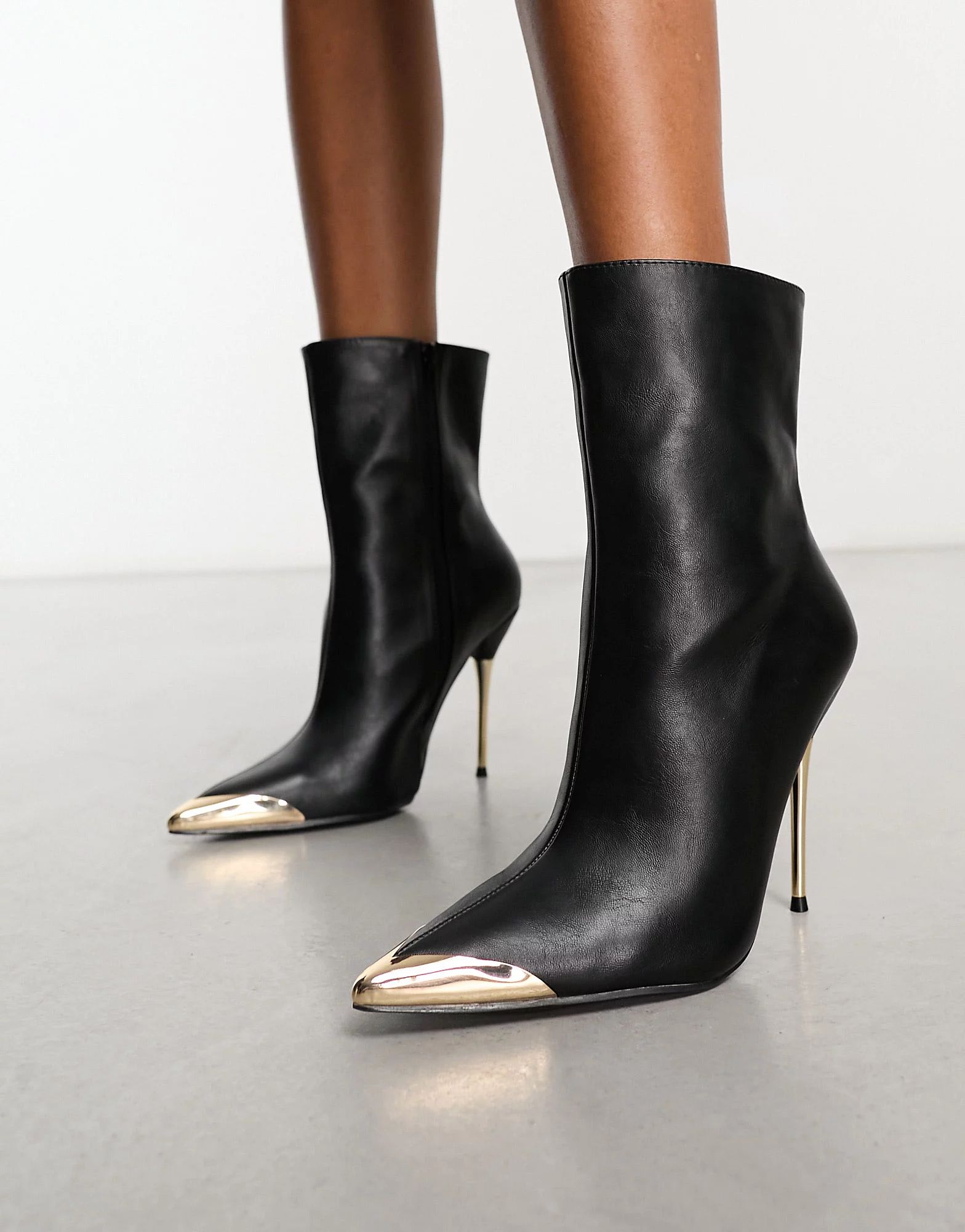 Public Desire Wide Fit Good Thing high ankle boots with metal toe cap in black | ASOS (Global)