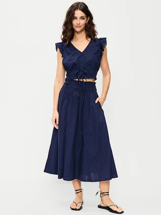 Smocked-Waist Midi Skirt | Old Navy (US)
