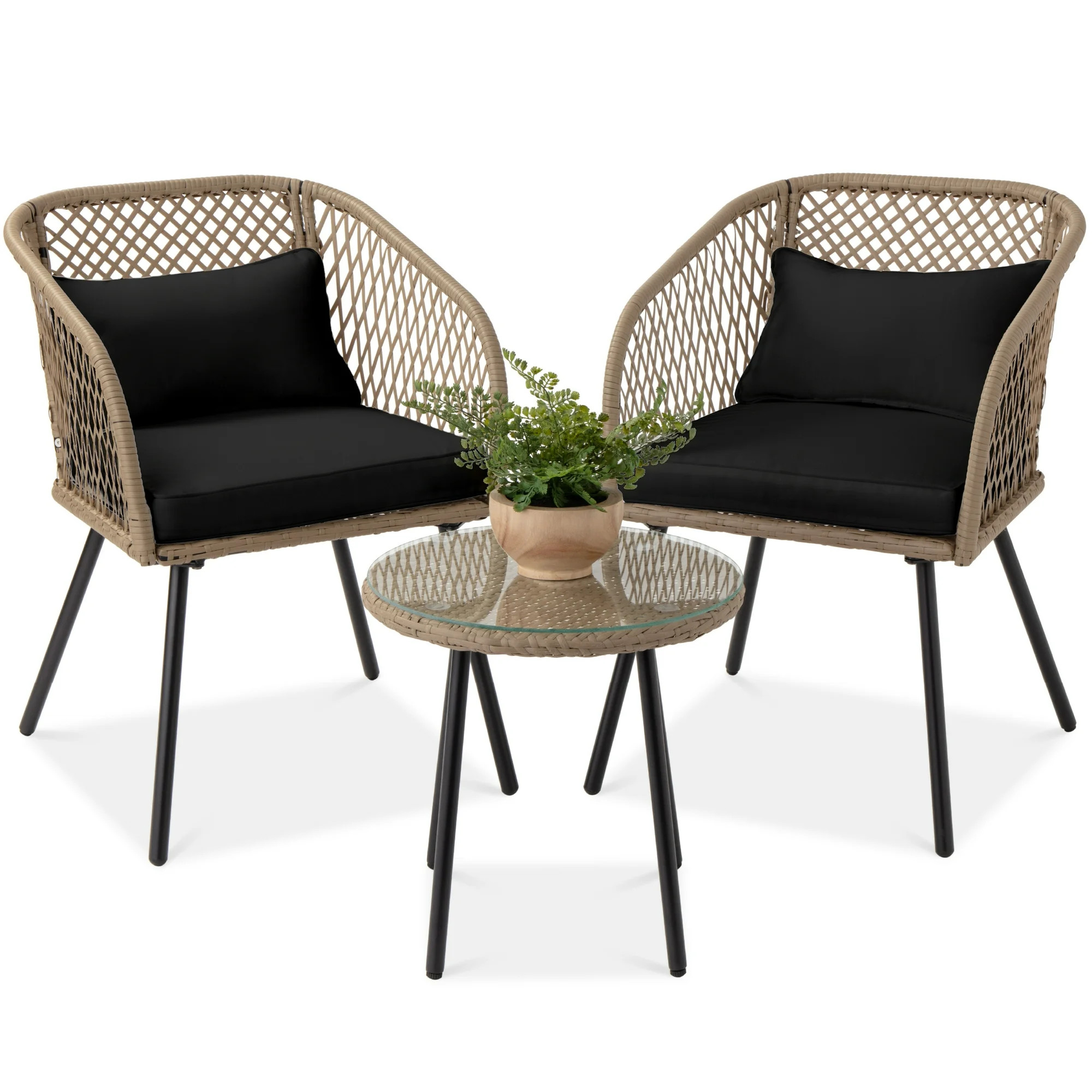 Best Choice Products 3-Piece Outdoor Wicker Bistro Set Patio Chat Conversation Furniture w/ 2 Cha... | Walmart (US)