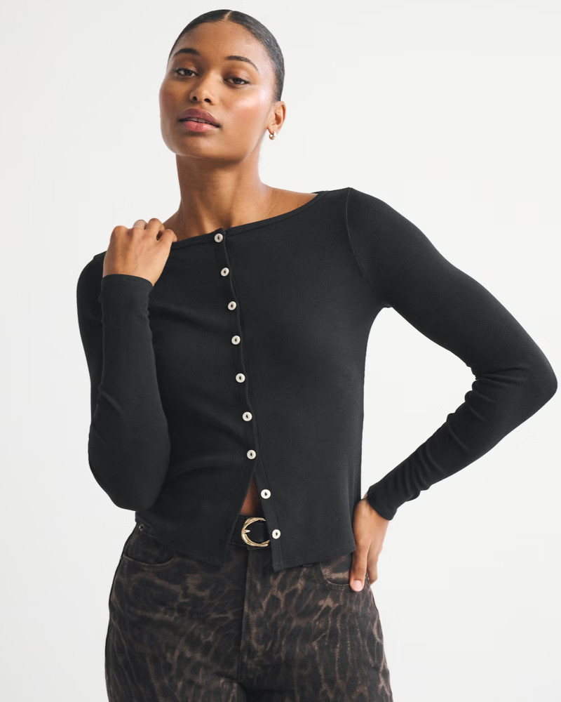 Long-Sleeve Slash Button-Through Top | Abercrombie & Fitch (US)
