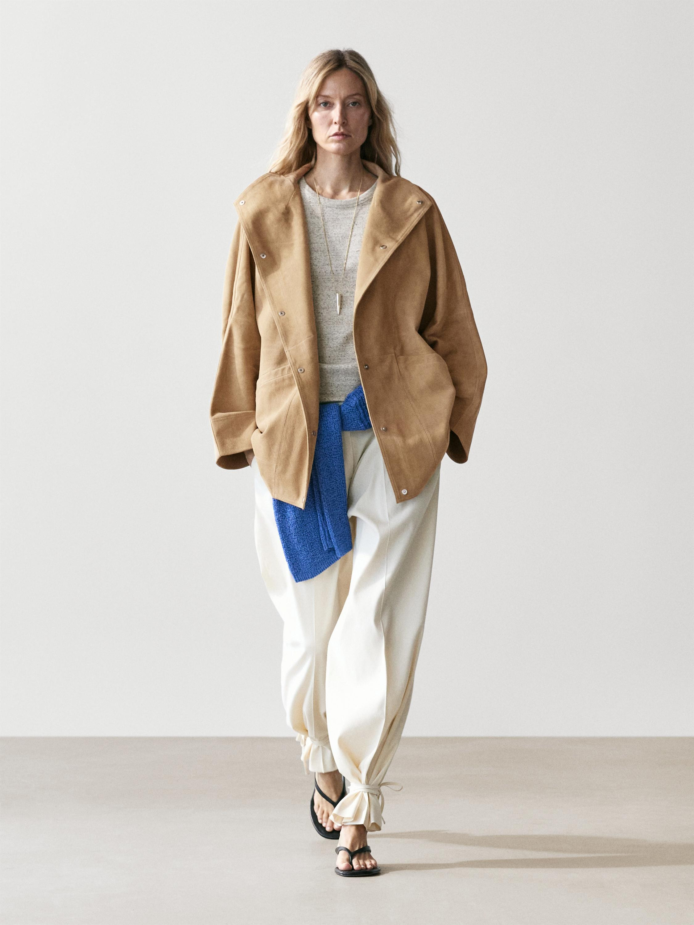 Suede leather cape with button details | Massimo Dutti UK