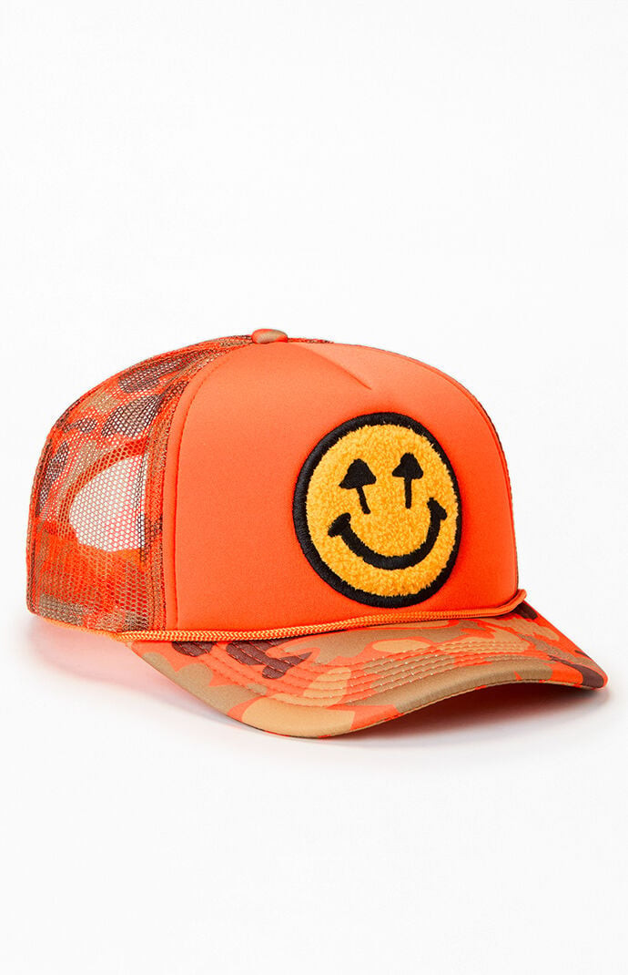 Happy Caps Happy Face Camo Foam Trucker Hat in Orange | PacSun