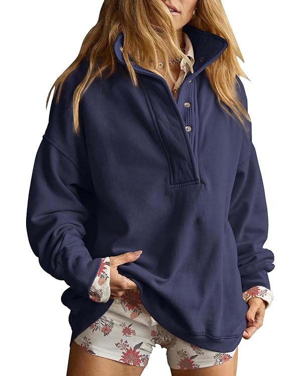 Gacaky Sweatshirt for Women Oversized Casual Long Sleeve Button Henley Neck Pullover Tops Fashion... | Amazon (US)