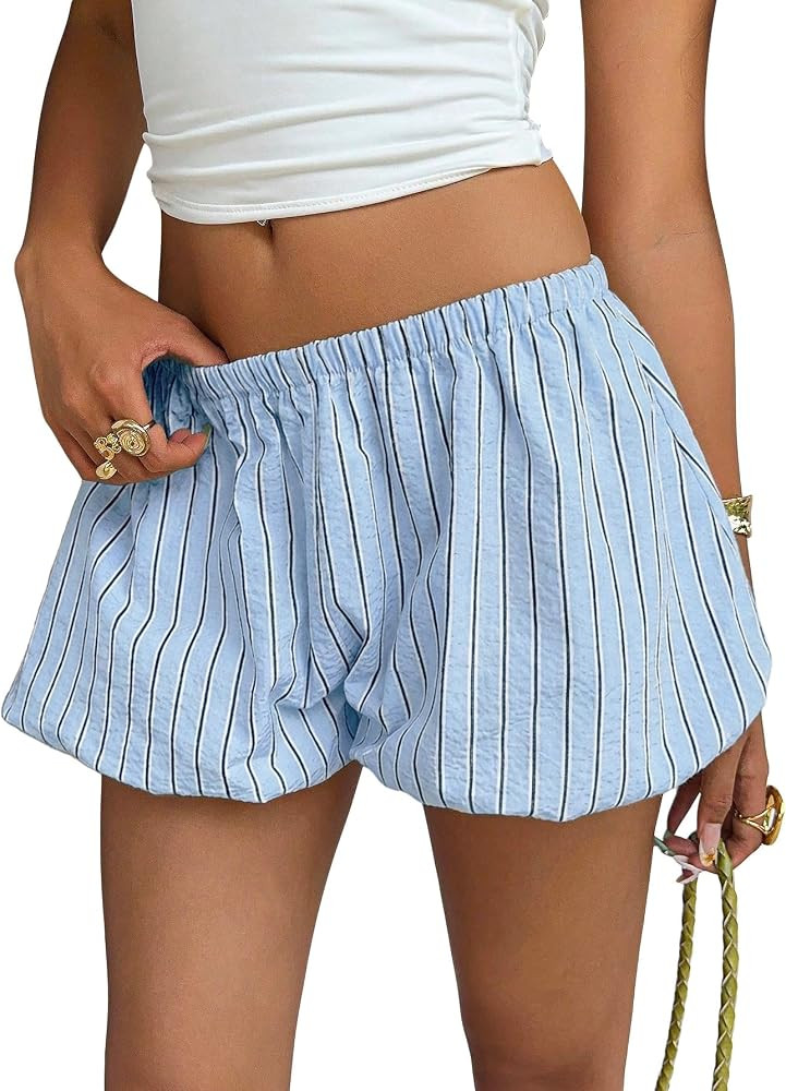 SOLY HUX Women's Y2k Striped Bubble Puffy Balloon Summer Mini Shorts | Amazon (US)