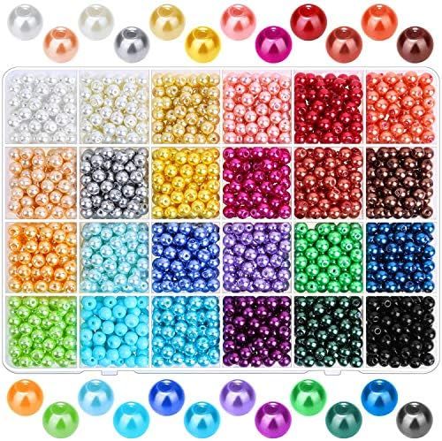 Pearl Beads for Jewelry Making, Caffox 1680PCS Round Glass Pearls Beads with Holes for Making Ear... | Amazon (US)