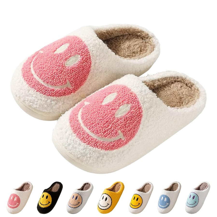 Beishani Smile Face Slippers for Women Happy face slippers Retro Soft Plush Warm Slip-on Slippers... | Amazon (US)
